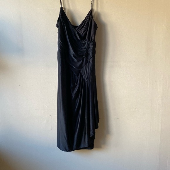 BCBG Maxazria Evening Dress Size Small Black Drape MIDI Spaghetti Strap Dress - Picture 1 of 7